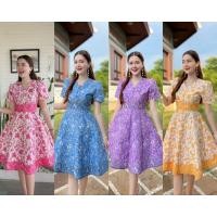 ราคา ชุดเดรสผ้าปาเต๊ะคอวี N552 (25260547551)