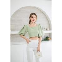 ราคา P35 โล๊ะสตอคเพียง90บาทจากราคา250 เหลือแค่2สี เสื้อครอปผู้หญิงแขนบอลลูนคอเหลี่ยมซิปข้าง (20882615325)