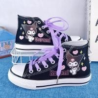 ราคา Kuromi High Top Girls รองเท้าผ้าใบนักเรียน All Match รองเท้าผ้าใบมือวาดการ์ตูนอะนิเมะนักเรียน Edition ประถม (27901851317)