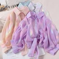 ราคา ฤดูร้อนเกาหลีแฟชั่นใหม่เงาสีม่วงคาร์ดิแกนเสื้อผ้าป้องกันแสงแดดสำหรับผู้หญิงอเนกประสงค์หลวมคาร์ดิแกนเสื้อชีฟองเสื้ออินเทรนด์ (26551664572)