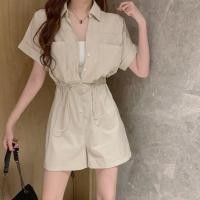 ราคา ชุดจั๊มสูททำงานเอวย้อนยุคของผู้หญิงฤดูร้อนใหม่เสื้อเชิ้ตแขนสั้นสไตล์เกาหลีหลวมกางเกงขาสั้นขากว้าง (26951095000)