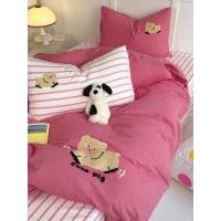 ราคา PREORDER ชุดผ้าปูที่นอน ลายการ์ตูนสีชมพูลายทาง ผ้าคอตตอน100 มีขนาด 3 5 6 ฟุต (29754058596)
