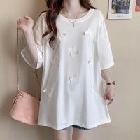 ราคา เสื้อยืดแขนสั้นปักลายโบว์ยาวปานกลางสําหรับผู้หญิงฤดูร้อนสไตล์ใหม่ทรงหลวมแลดูผอมขนาดใหญ่ด้านบนสําหรับผู้หญิง (27254277032)