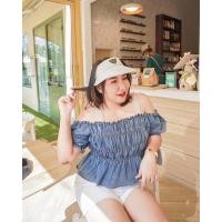 ราคา เสื้อสาวอวบ เสื้อปาดไหล่ยีนส์ (18282693905)