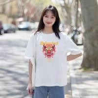 ราคา กรุงเทพฯส่งมอบรอบคอ T shirt ชายและหญิงพิมพ์สไตล์มังกรจีนสีขาวสั้น ผ้าแขนนุ่มสบายสบาย (28156350322)