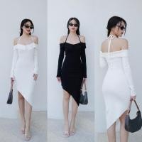 ราคา เดรสไหมพรมสเปิดไหล่สไตล์เกาหลี ผ้านิ่ม ยืด 00024 (28353991498)