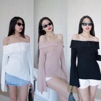 ราคา เสื้อเปิดไหล่ไหมพรมแขนยาว ปลายแขนบานออกนิดๆ IN00010 (25909381205)