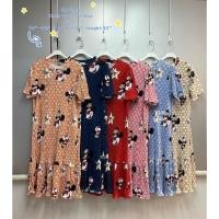 ราคา ชุดเดรส ชุดเดรสลายสวย ชุดพลีส ชุดพลีทพิมพ์ลายการ์ตูน Pleated Dress b161ชุดใส่เที่ยว ชุดใส่ทำงาน ชุดสาวอวบ Freesize (17968146587)