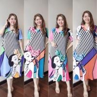 ราคา Graphics Pleated Oversize Dress vp60 แฟชั่นชุดเดรสอัดพลีทลายกราฟฟิกสีสดใสสวยตรงไป สาวอวบใส่สวย คลุมท้องได้ผ้ายืด (27206424135)