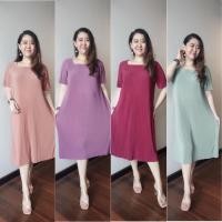 ราคา New Collection b264 แฟชั่นชุดเดรสอัดพลีทสีพื้นสวยตรงปก แพทเทิร์นคอเหลี่ยมทรงเอยืดFreesize เรียบหรู เดรสสาวอวบ (24421913827)