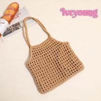 ราคา ฉันยัง สันทนาการกระเป๋าสานฟาง เชือกฝ้ายสีทึบตาข่ายเชือกถักกระเป๋าแฟชั่นกระเป๋าชายหาดสําหรับผู้หญิง (29756300585)