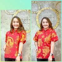 ราคา เสื้อแดงตรุษจีนผู้หญิง เสื้อคอจีนสีแดงแขนสั้น ผ้าฝ้ายพิมพ์ลาย ปลา มังกร (6178214959)