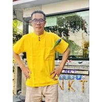 ราคา เสื้อผ้าฝ้ายคอจีนแขนสั้นแต่งกระดุมไม้ สีเหลือง เสื้อพื้นเมืองผู้ชาย (27206419561)