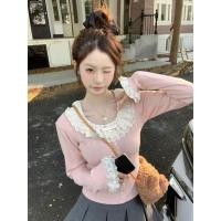 ราคา เสื้อยืดลูกไม้แบบสั้นแมทช์ลุคง่ายหวานรุ่นใหม่เข้ารูปเสื้อตัวในออกแบบ2024ฤดูหนาวแขนยาวลูกไม้ shov (26856417673)