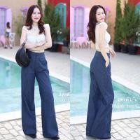 ราคา Thanktuagan กางเกงลายริ้วสีกรม เรียบหรูดูดี กระบอกกลางทรงสวย ผ้าคุณภาพดี (29704052386)