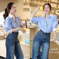 ราคา Thanktuagan เสื้อเชิ้ตลายริ้ว ผ้าคอนตอน ทรงสวยใส่สบายไม่ร้อน (29856417634)