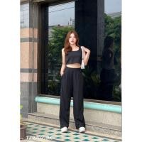 ราคา ชุดแฟชั่นเกาหลี 2 ชิ้น สำหรับฤดูร้อน เสื้อครอปและกางเกงขายาว สีทึบ สไตล์ลำลอง ทันสมัย ใส่สบาย TZ9702 (27005995733)