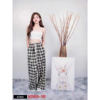ราคา กางเกงขายาวเอวสูงผู้หญิงเกาหลี กางเกงขายาว ลายสก๊อตเอวสูงทรงหลวม เหมาะสำหรับสาวอ้วน มีเชือกผูกรอบเอว ผ้านุ่มยืดหยุ่นK065 (24527252358)