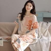 ราคา muji เสื้อ MUJI 2024 ทอผ้าชุดนอน Fenten ผู้หญิงฤดูร้อนผ้าฝ้ายแขนสั้นกางเกงครอปบางสามารถสวมใส่นอกผ้าคลุมชุดเลานจ์ได้ (29606183604)