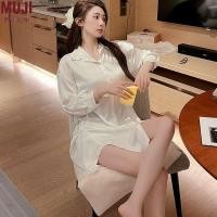 ราคา ชุดนอน muji Muji ชุดนอนเซ็กซี่ผู้หญิงแฟนใหม่สไตล์เสื้อเชิ้ตสีขาวโปร่งใสงดเว้นหลวมพลัสไซส์น้ําแข็ง (29506022919)