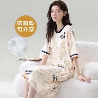 ราคา muji เสื้อ MUJI ชุดนอนแขนสั้นฤดูร้อน ชุดนอนผู้หญิง พร้อมแผ่นรองชั้นใน ชุดเลานจ์ MM ขนาดไขมันพลัสยาวกลางแบบบูรณาการผ้าฝ้ายในตัว (28706188858)