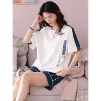 ราคา muji เสื้อ ชุดนอน Muji ผู้หญิง 2024 ใหม่ฤดูร้อนฤดูร้อนผ้าฝ้ายแขนสั้นชุดผู้หญิงกีฬาลําลองชุดเลานจ์ผู้หญิง (27256022408)