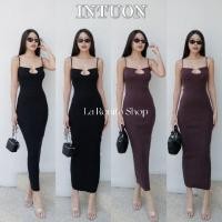 ราคา พร้อมส่ง TAG INTUON เดรสยาว สายเดี่ยว ผ้าไหมพรม คอเหลี่ยมแต่งเว้าอก โลโก้อะไหล่ทอง INTUON เนื้อผ้าไหมเนื้อแน่น ยืด (24734155859)
