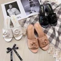 ราคา 24ss แบรนด ์ ระดับไฮเอนด ์ CC ดอกไม ้ ออกแบบรองเท ้ าแตะผู ้ หญิงรองเท ้ าส ้ นสูงลําลอง 6 ซม (28500375652)