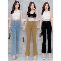 ราคา 90522 กางเกงขายาวผ้ายืดเอวสูงทรงขาม้าดีไซร์เอวสองชั้นกระเป๋าหน้า (22946158877)