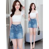 ราคา 5752 กระโปรงกางเกงยีนส์ขาสั้นผ้ายืดสีฟอกแต่งเพชรแบบน่ารัก มีผ้าซับในเป็นผ้ายีนส์ยืดตัวจริง (21681515289)