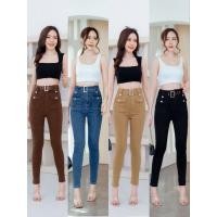 ราคา กางเกงยีนส์ขาเดฟพร้อมเข็มขัดเข้าชุดผ้ายืดเอวสูง 90386 (21267367348)