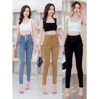 ราคา กางเกงยีนส์ขาเดฟแต่งเอวเชือกผ้ายืดเอวสูง 90389 (21467351667)