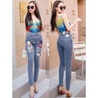 ราคา Back up กางเกงยีนส์ขาเดฟผ้ายืดเอวสูง (23048778391)