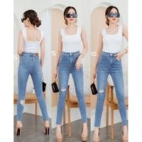 ราคา กางเกงยีนส์ขาเดฟผ้ายืดเอวสูง 90285 (21566748444)