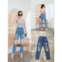 ราคา กางเกงยีนส์ทรงบอยขาด้านหน้าป้ายGDผ้าไม่ยืดเอวสูง 90303 (20812038370)