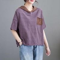 ราคา 现货 คลุมด้วยผ้า บล็อกสีลายผ้าฝ้ายแขนสั้นเสื้อยืดผู้หญิงสาวอวบขนาดบวกสลิมฟิตหลวมสบายๆเสื้อสวมหัวด้านบน7 ดี29 (29706538075)