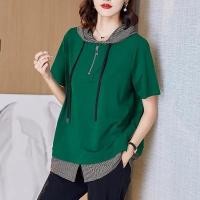 ราคา 现货 ผ้าฝ้ายแท้ขนาดบวกเสื้อยืดผู้หญิงแขนสั้นปลอมสองชิ้นสาวอวบเกรดสูงหลวมเนื้อปิดสลิมมิ่งคลุมด้วยผ้าผ้าฝ้ายด้านบน 7 ดี29 (29606538328)