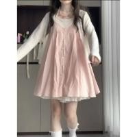 ราคา 2024 สไตล์ใหม่สบายญี่ปุ่นแสงหรูหราหวานสไตล์น่ารัก ก เส้น กระโปรงสั้นชุดสองชิ้นฤดูร้อนเสื้อกั๊กดอกไม้ กระโปรงแขวนสีชมพู (27403081507)