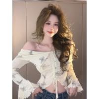 ราคา ฤดูใบไม้ผลิสไตล์ใหม่เซ็กซี่บริสุทธิ์ปรารถนาสไตล์สาวร้อนสวมไหล่ข้างเดียวด้านบนทรัมเป็ตแขนแฟชั่นเสื้อขนาดเล็กแขนยาวสั้นด้านบนแ (25883237254)