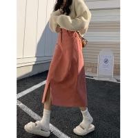 ราคา กระโปรงผ้าลูกฟูกฤดูใบไม้ผลิฤดูใบไม้ร่วงสไตล์ใหม่เอวสูงแฟชั่นกระโปรงทรงเอแยกกระโปรงยาวกลางเสื้อผ้าผู้หญิง (25578964763)