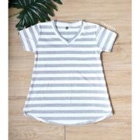 ราคา New เสื้อยืดคอวี แขนสั้น ลายทาง เสื้อยืดผู้หญิง หน้าสั้นหลังยาว เสื้อยืดสไตล์เกาหลี ใส่สบาย ผ้า cotton เนื้อนิ่ม (2779515018)