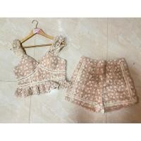 ราคา ใหม่มือ1 เซ็ท2ชิ้น ครอปสายเดี่ยวลูกไม้ กางเกง ไซส์L งานป้าย Twin shop (23531358036)