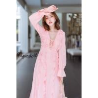 ราคา ใหม่มือ1 เดรสแต่งระบายเชือกผูกหน้าสีชมพู ผ้าชีฟอง ไซส์L งานป้าย Paperdoll สินค้ามีตำหนิ ขอคนรับได้ (23235186955)