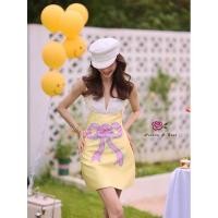 ราคา ใหม่มือ1 เซ็ท2ชิ้น เสื้อครอปสายเดี่ยวแต่งขน เอี๊ยมเหลืองลายโบว์ ไซส์L งานป้าย wideria real (19475814903)