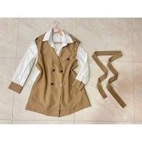 ราคา ส่งต่อ เซ็ท3ชิ้น เสื้อเชิ้ตแขนยาว เดรสเอี๊ยม สายรัด งานทูโทน ขาว น้ำตาล ไซส์L งานป้ายนอก ผ้าดี ทรงสวย (18082649805)