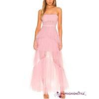 ราคา ส่งต่อ เดรสยาวสายเดี่ยวผ้าตาข่ายสีชมพู งานคลอเซทรัดรูปแต่งระบายชั้น มีซับในซิปหลัง ไซส์ m lต้นๆใส่ได้ งานป้าย seoulmate (28200476647)