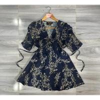 ราคา ส่งต่อ มินิเดรส เสื้อตัวยาว สีกรมลายดอก แต่งคอวี อกไม่เกิน34 งานป้าย lady ribbon ผ้าดี ใส่สวย ทรง สี ตามภาพ (27301055284)