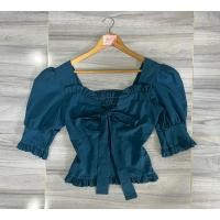 ราคา ส่งต่อ เสื้อคอวีทรงผูกหน้า งานแขน3ส่วน สีคราม สม้อคหลัง อก36 38 ผ้าดี ใส่สวย งานสาวอวบ (25927578294)