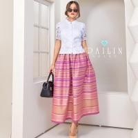 ราคา กระโปรงผ้าไทย กระโปรงสุ่ม เอวรูดไหมม่อนเเจ่ม (24303771493)