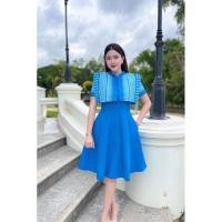 ราคา เดรสแต่งปกคอจีนผ้าฝ้ายพิมพ์ลายขอสีฟ้าหมักโคลน กระโปรงผ้าฝ้ายฝอกนุ่ม มีกระเป๋าข้าง (27906489105)